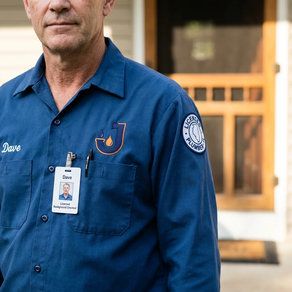 Licensed plumber showing ID badge in Greenfield, CA
