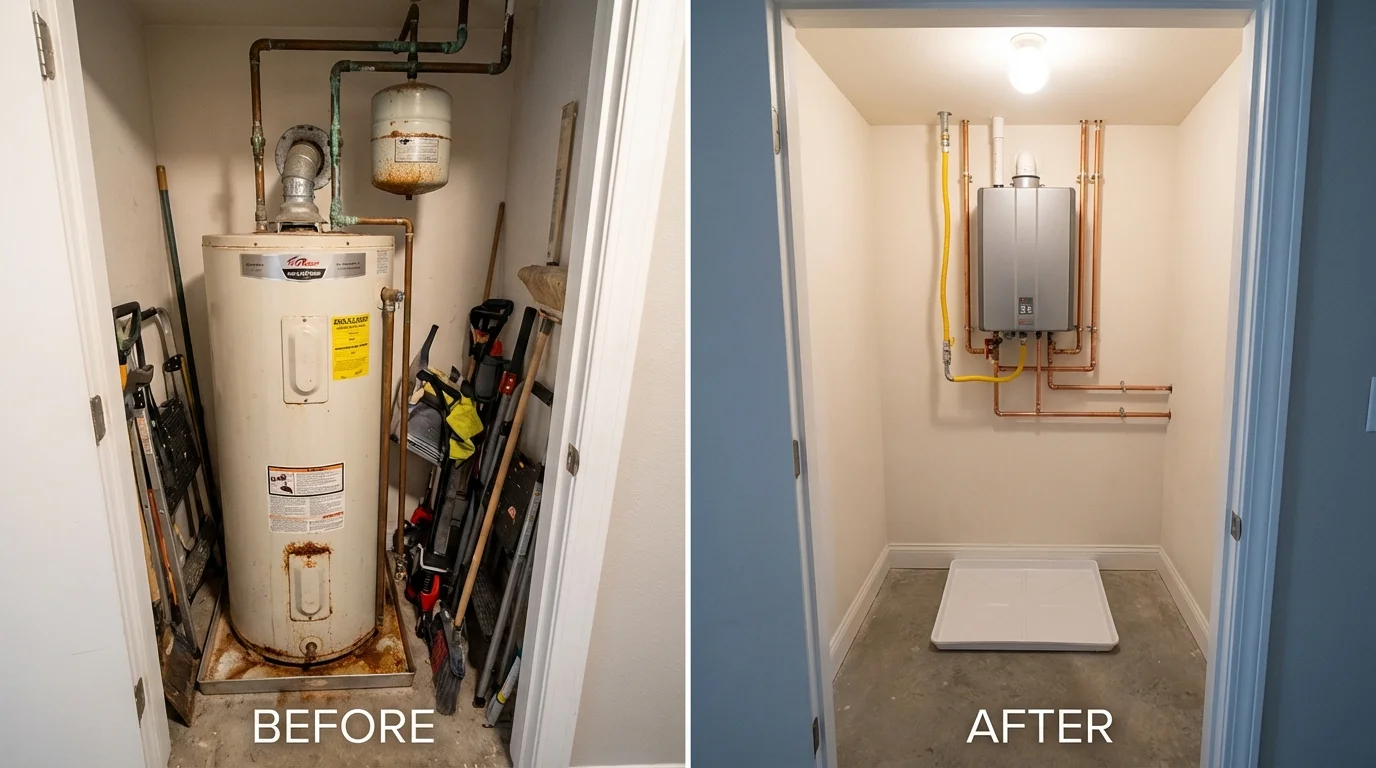 Tank water heater versus wall-mounted tankless unit comparison for Greenfield, CA homeowners